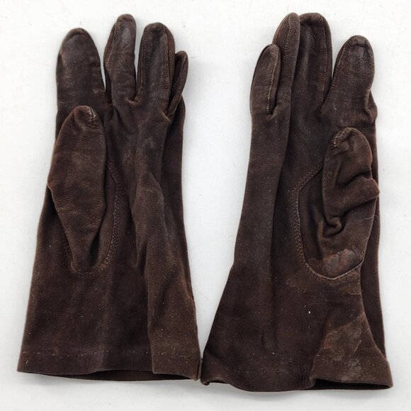 Vintage BACMO Women’s Size 6 3/4 Soft Suede Brown Thin Unlined Gloves - Picture 3 of 4
